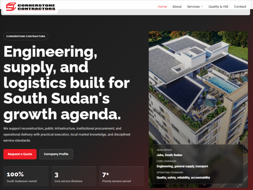 Cornerstone Contractors South Sudan website preview