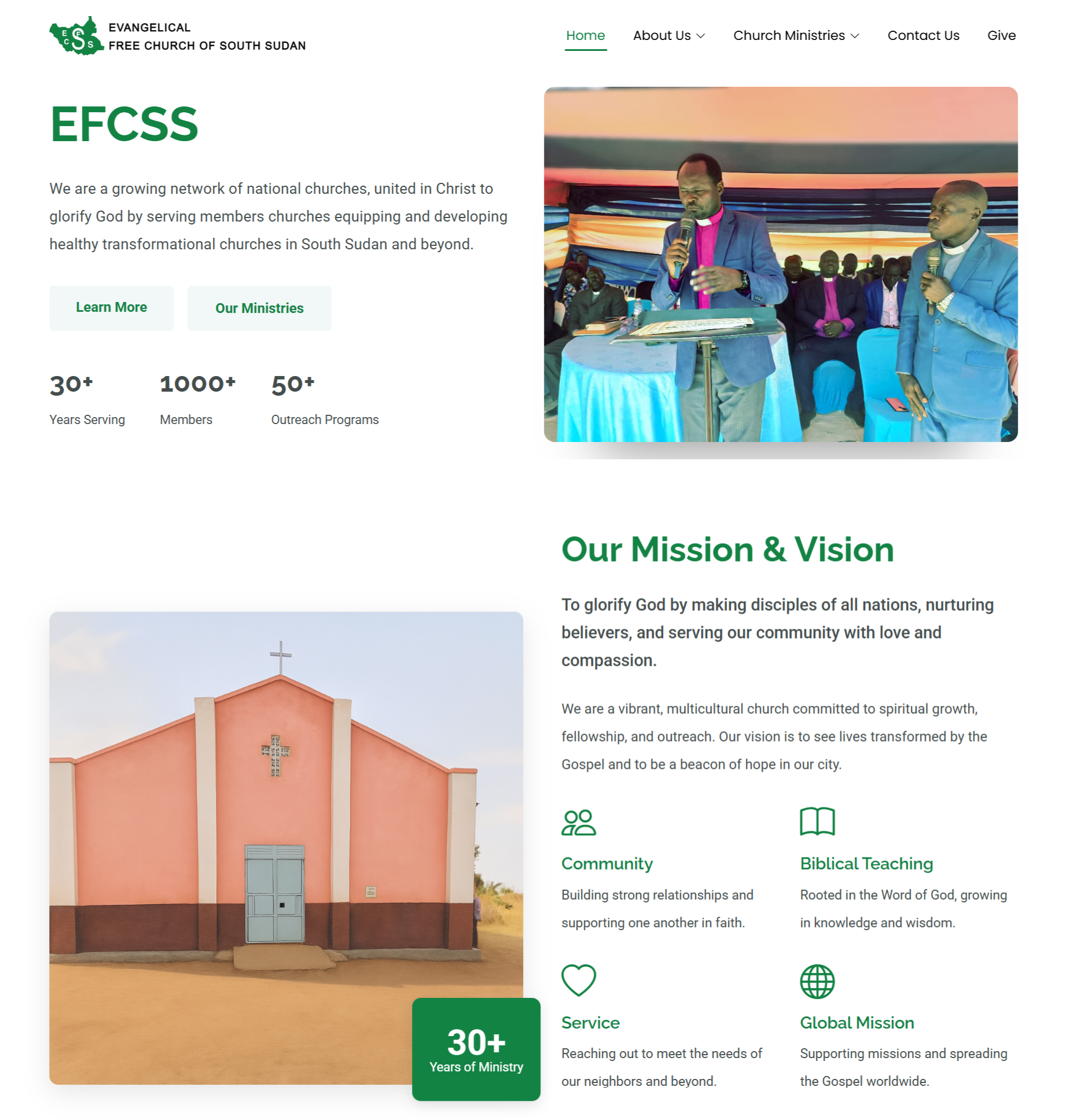 Evangelical Free Church South Sudan website preview
